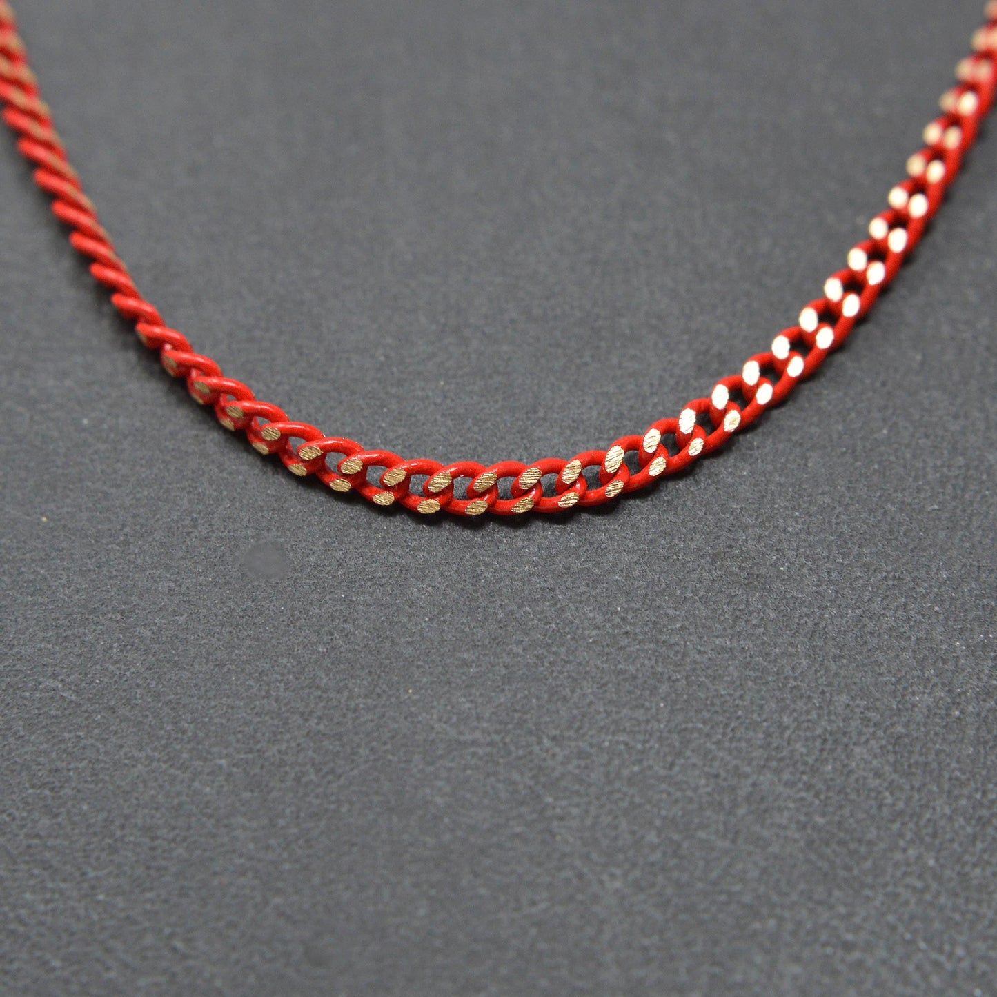 Matte Red gleaming gold Cuban Curb Chain by Yard, Florida Link Chain,Wholesale bulk Roll Chain for Jewelry Making, Width 1.5mm,Roll- 440