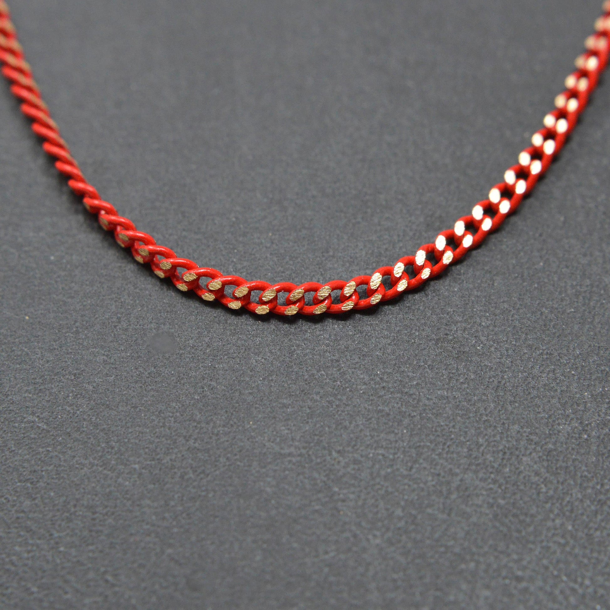 Matte Red gleaming gold Cuban Curb Chain by Yard, Florida Link Chain,Wholesale bulk Roll Chain for Jewelry Making, Width 1.5mm,Roll- 440