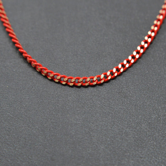 Matte Red gleaming gold Cuban Curb Chain by Yard, Florida Link Chain,Wholesale bulk Roll Chain for Jewelry Making, Width 1.5mm,Roll- 440