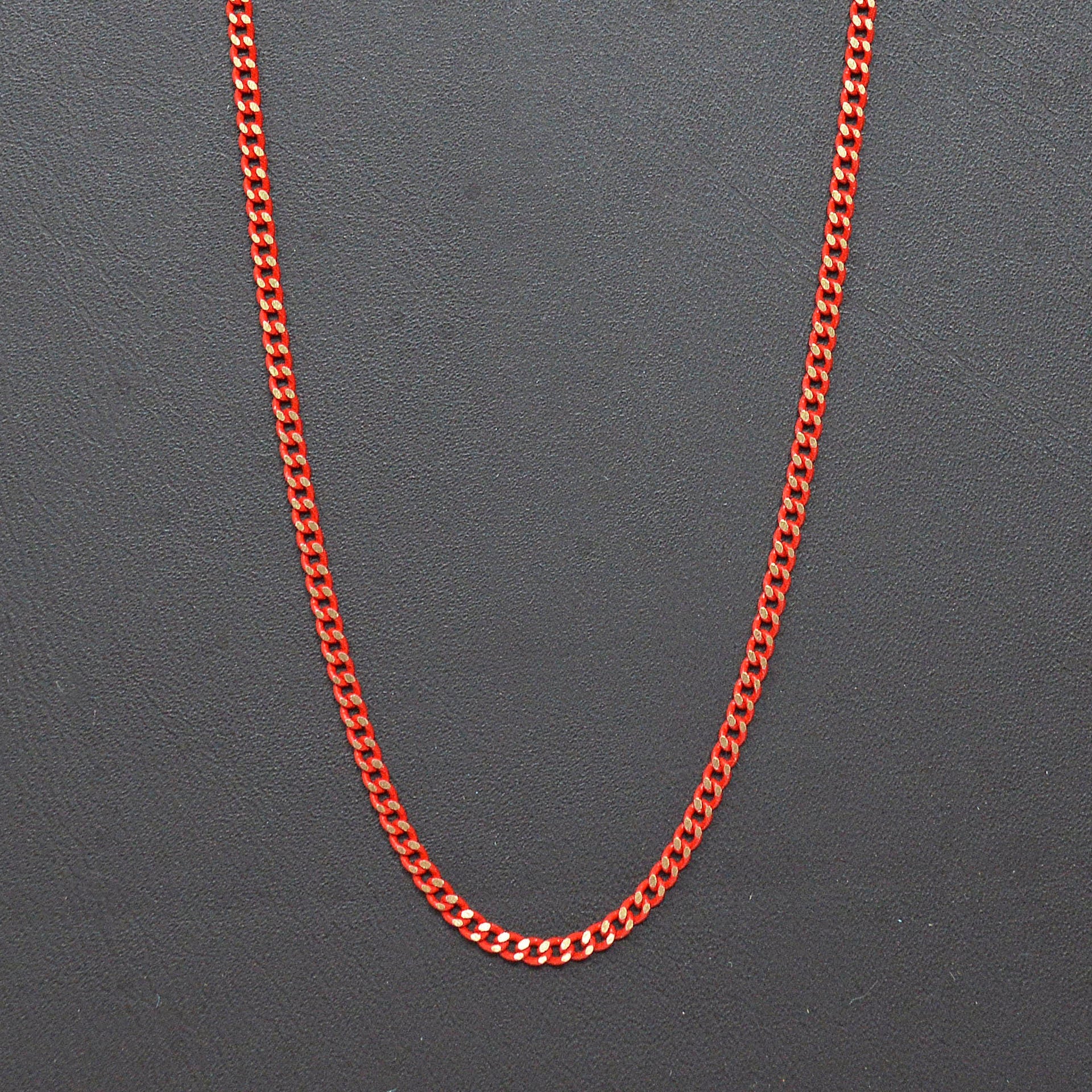 Matte Red gleaming gold Cuban Curb Chain by Yard, Florida Link Chain,Wholesale bulk Roll Chain for Jewelry Making, Width 1.5mm,Roll- 440