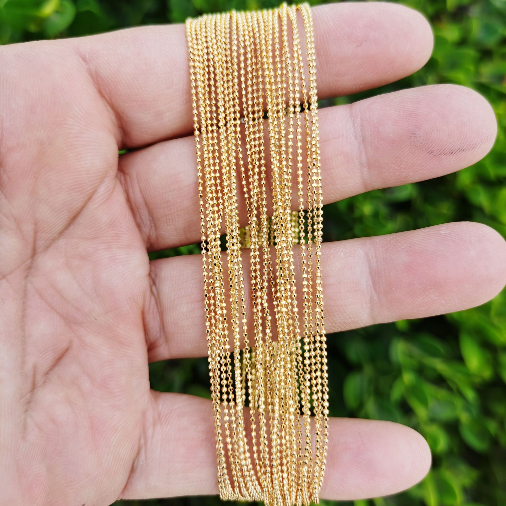 1pc 18'' Ready to Use 24K Gold Beads Necklace Chain, Layering Ball Chain Dainty Necklace, For Necklace Making, 854