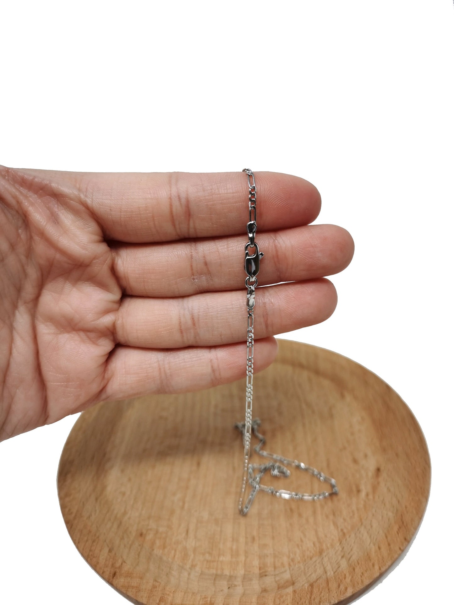 1pc 19.7'' Ready to Use White Gold Figaro Necklace Chain,Layer Figaro Chain Dainty Necklace, Pendant Necklace Width is 2.4mm, 1015