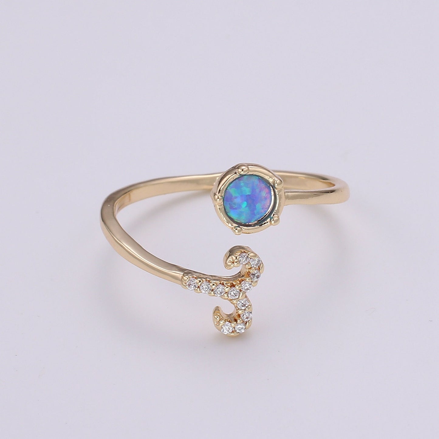 1pc Blue Lab Opal Ring Zodiac Aries, Taurus, Gemini, Cancer, Leo, Virgo 18k Gold Ring, Adjustable CZ Gold Simple Ring, ZODIAC-023