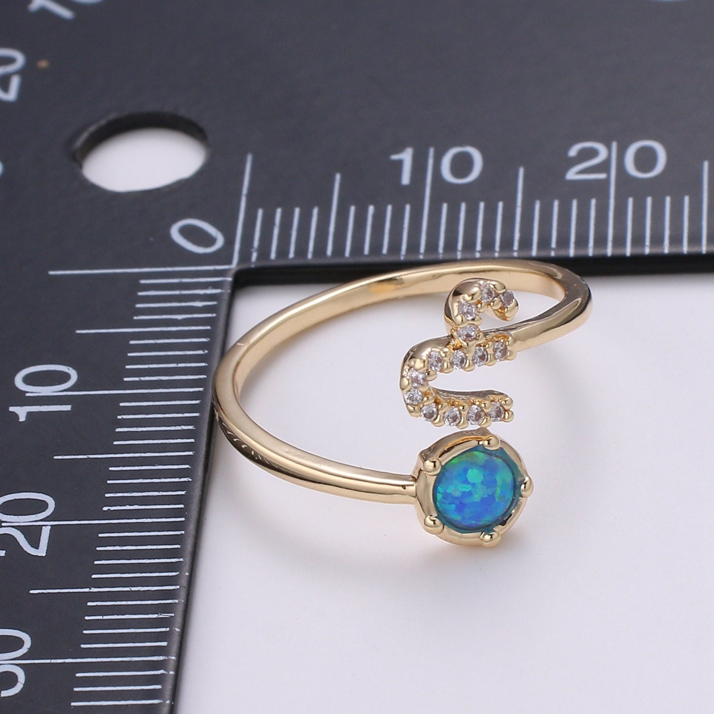 1pc Blue Lab Opal Ring Zodiac Libra, Scorpio,Sagitarius, Capricorn, Aquarius, Pisces 18k Gold Ring, Adjustable CZ Gold Simple Ring 23