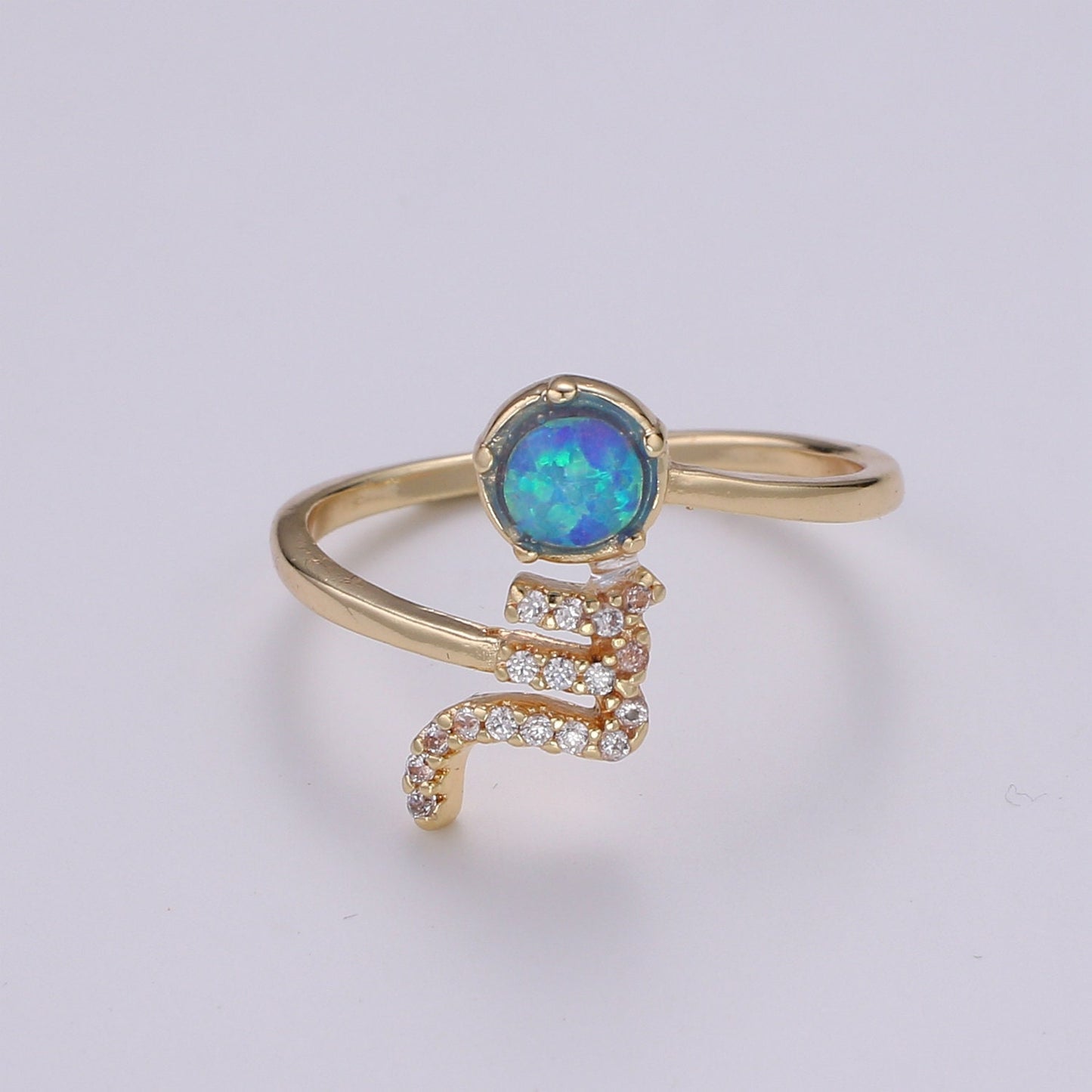 1pc Blue Lab Opal Ring Zodiac Libra, Scorpio,Sagitarius, Capricorn, Aquarius, Pisces 18k Gold Ring, Adjustable CZ Gold Simple Ring 23