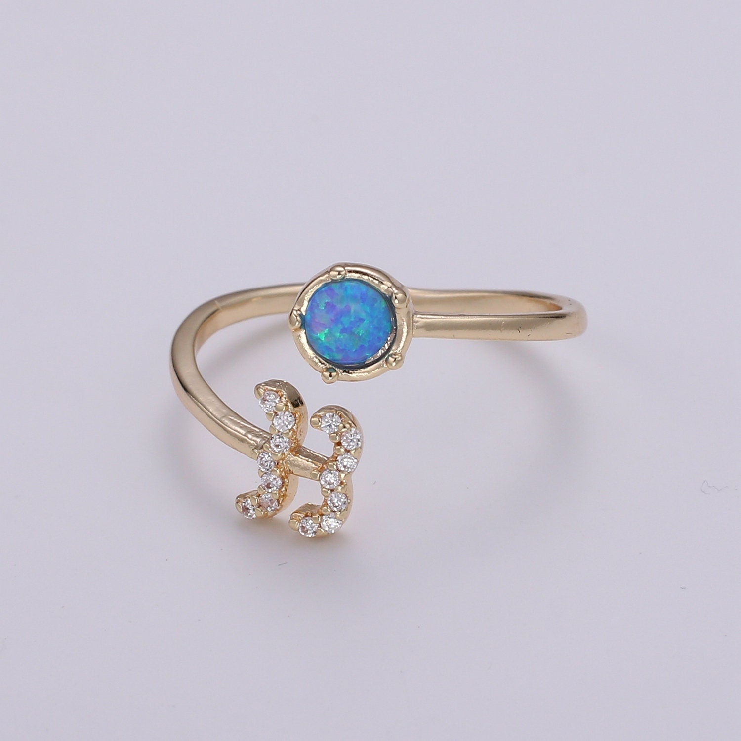 1pc Blue Lab Opal Ring Zodiac Libra, Scorpio,Sagitarius, Capricorn, Aquarius, Pisces 18k Gold Ring, Adjustable CZ Gold Simple Ring 23