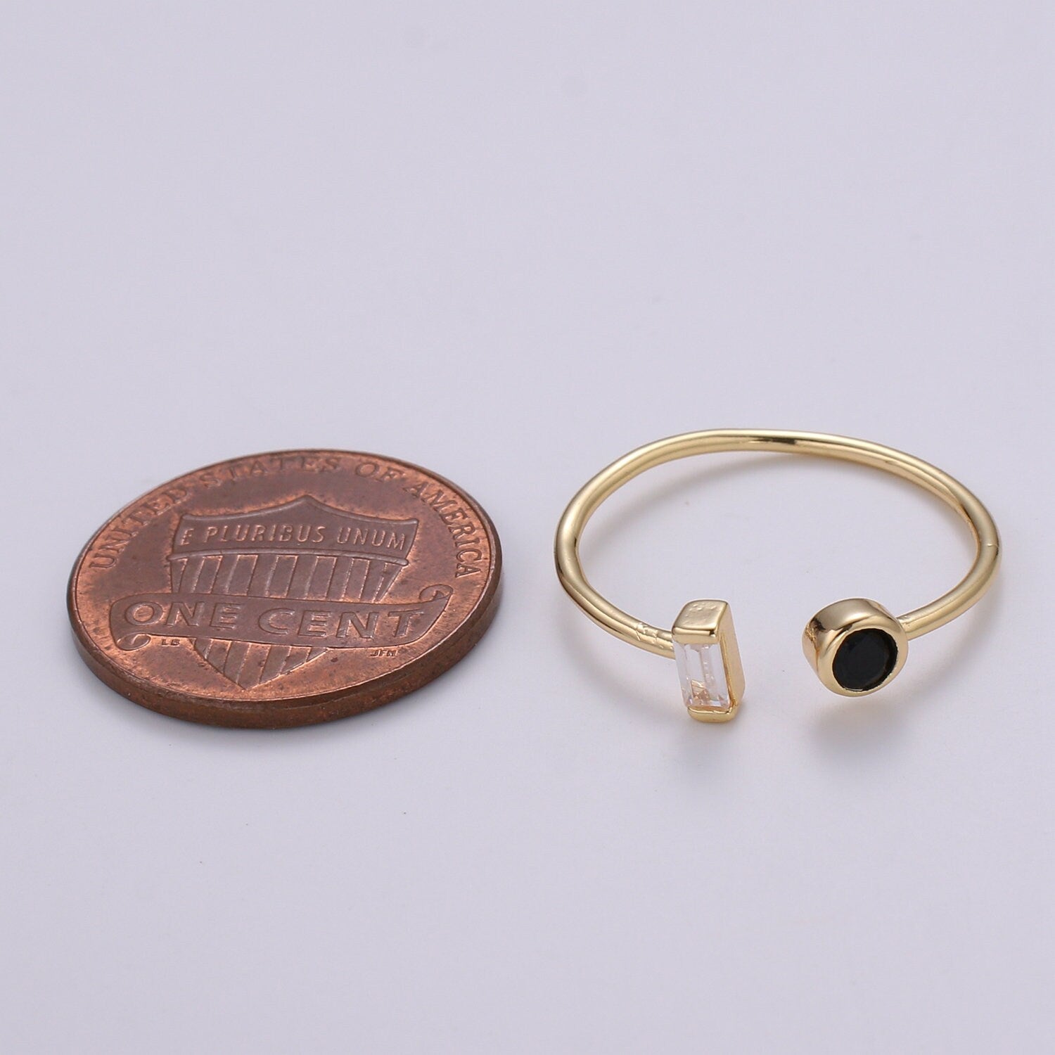 1pc Baguette CZ 18k Gold Ring, Adjustable Gold Curb Ring, Simple Ring,Black Cubic Zirconia Ring- 275