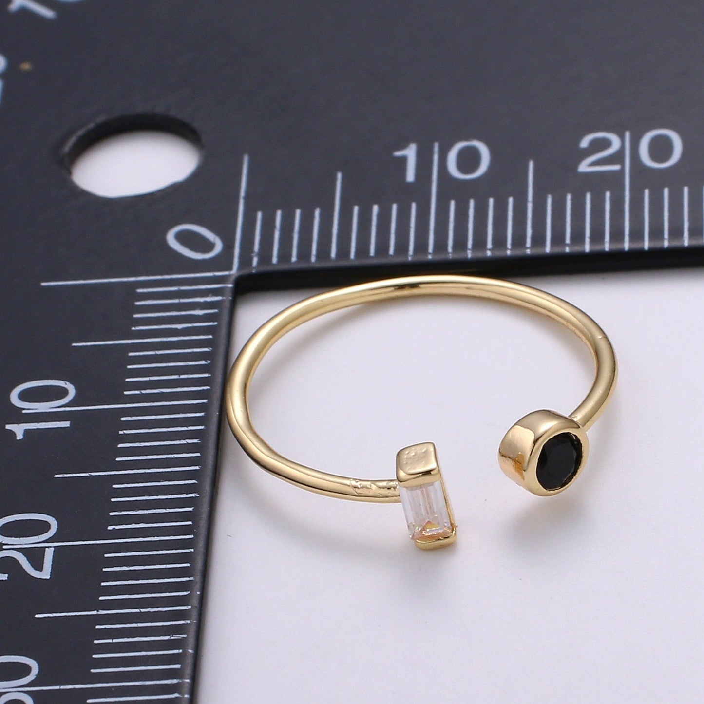 1pc Baguette CZ 18k Gold Ring, Adjustable Gold Curb Ring, Simple Ring,Black Cubic Zirconia Ring- 275