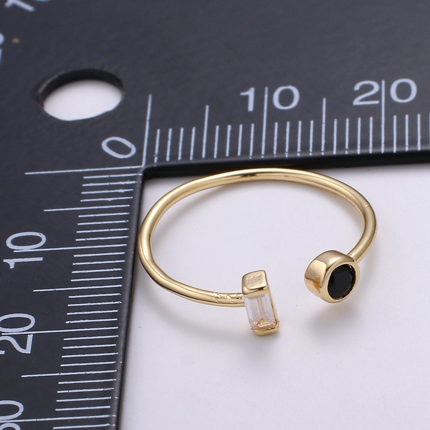 1pc Baguette CZ 18k Gold Ring, Adjustable Gold Curb Ring, Simple Ring,Black Cubic Zirconia Ring- 275