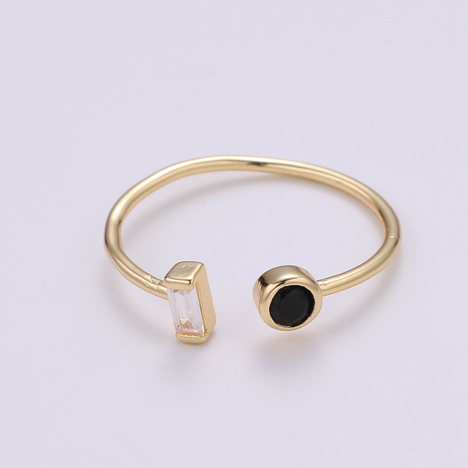 1pc Baguette CZ 18k Gold Ring, Adjustable Gold Curb Ring, Simple Ring,Black Cubic Zirconia Ring- 275