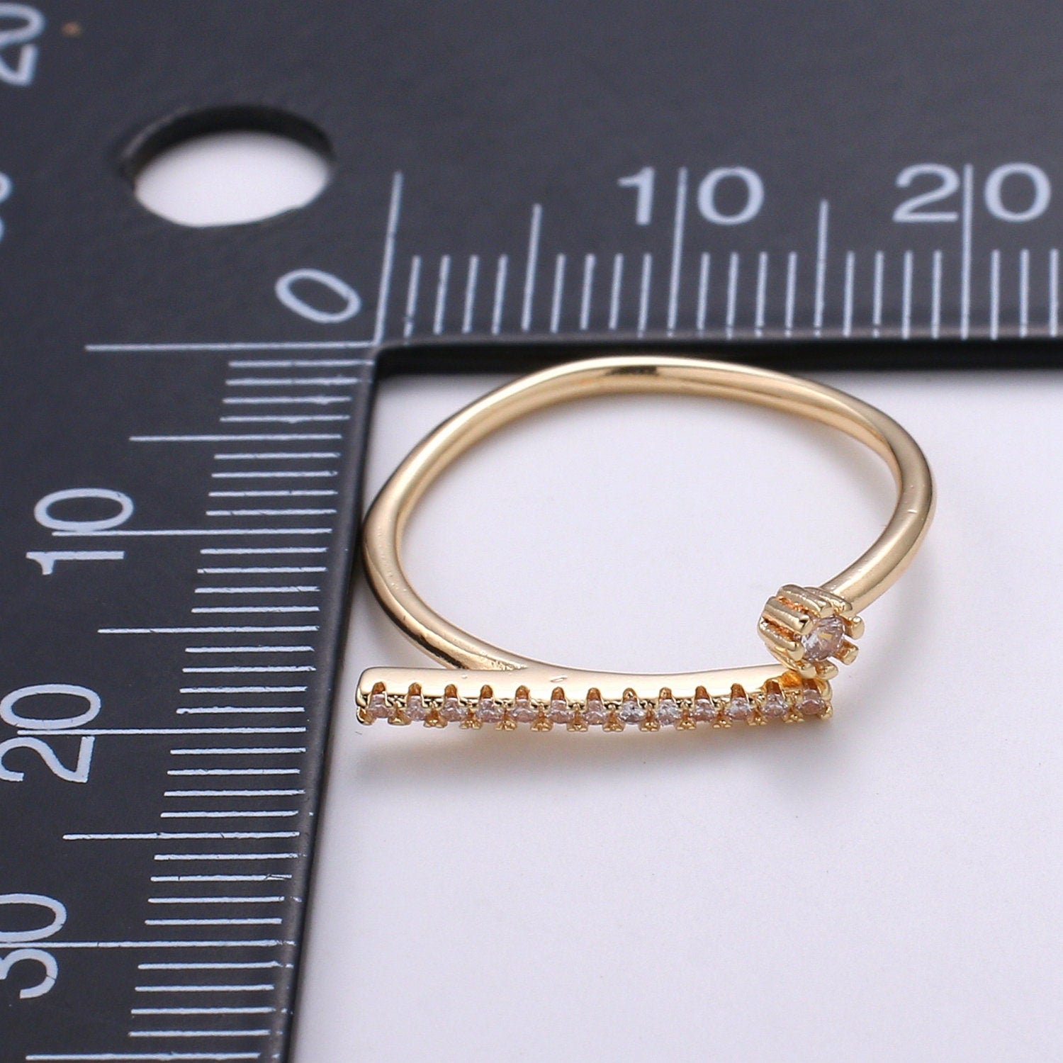1pc Pave Dainty CZ Gold Ring, Adjustable Gold Ring, Simple Ring, Clear Cubic Zirconia Ring- 277