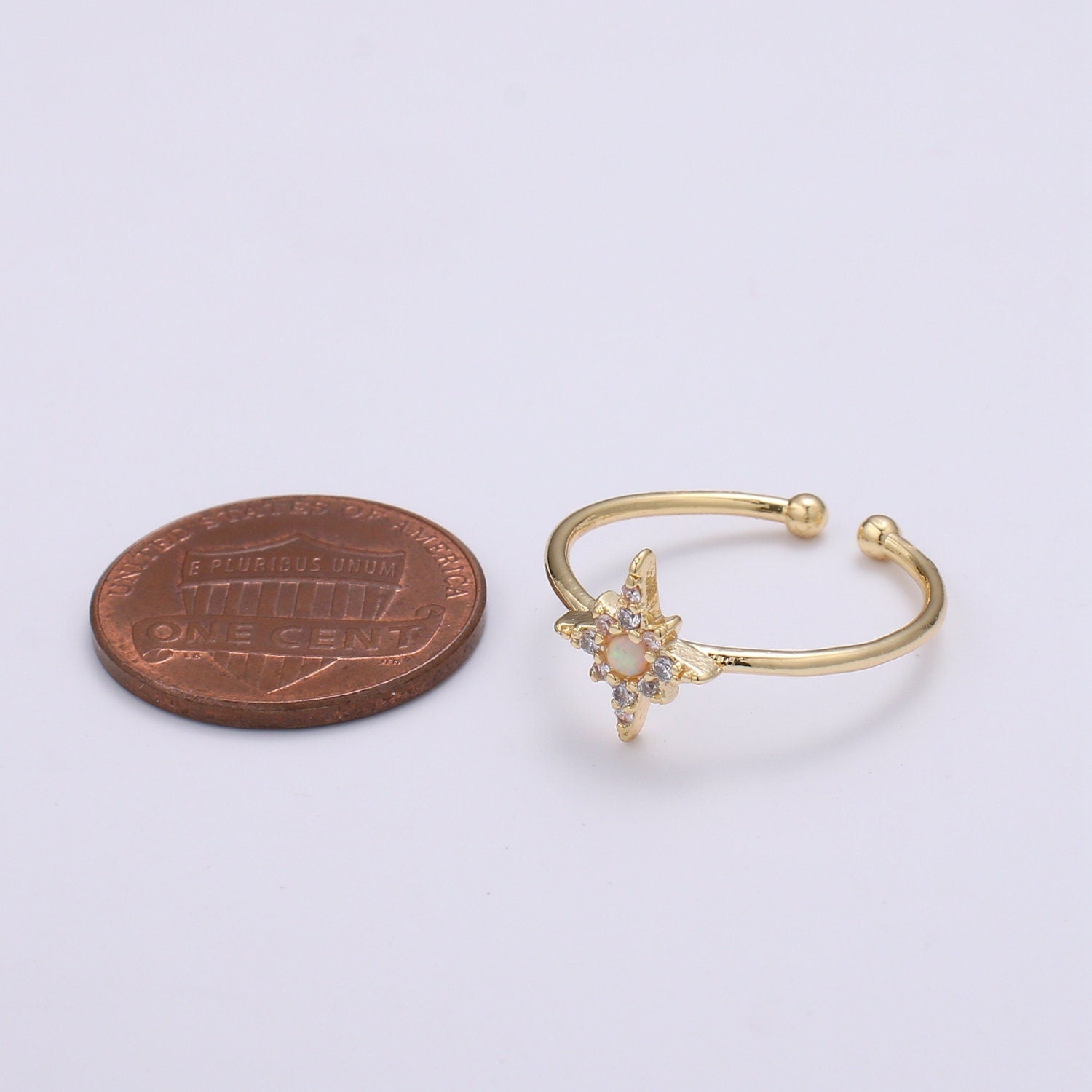 1pc Arion Star Pave Dainty CZ 18k Gold Ring, Adjustable Gold Curb Ring,Lab Opal Simple Ring, Clear Cubic Zirconia Ring- 248
