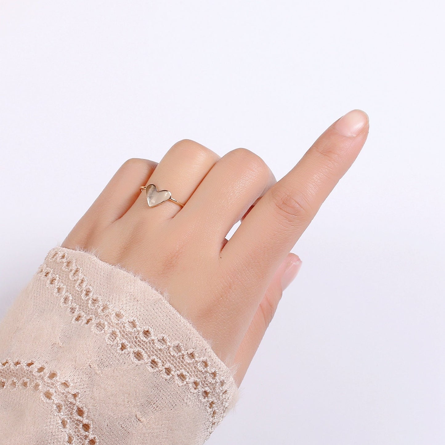 1pc Heart 18k Gold Ring, Adjustable Gold Love Ring, Simple Heart Ring, Valentine Ring- 270
