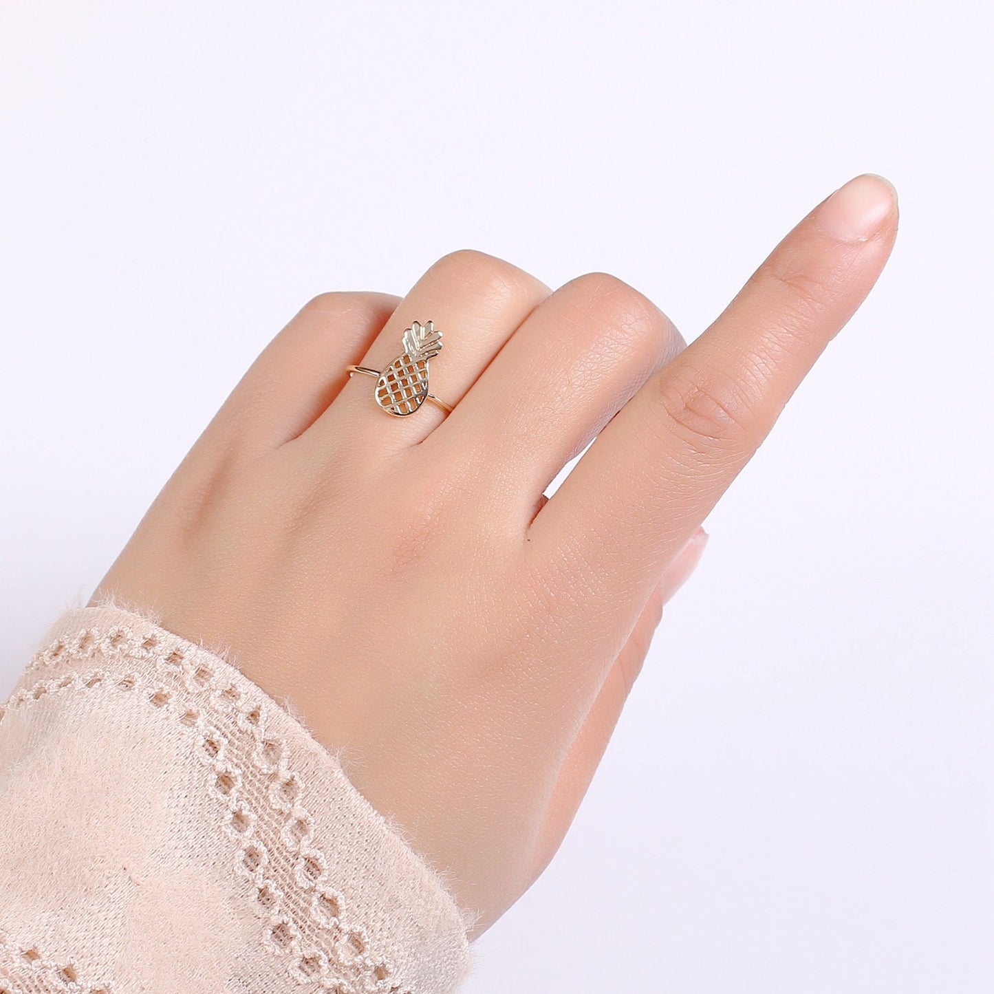 1pc Pineapple Ring 18k Gold Ring, Adjustable Gold Dole Ring, Simple Pina Ring, Tropical Fruit Ring- 258