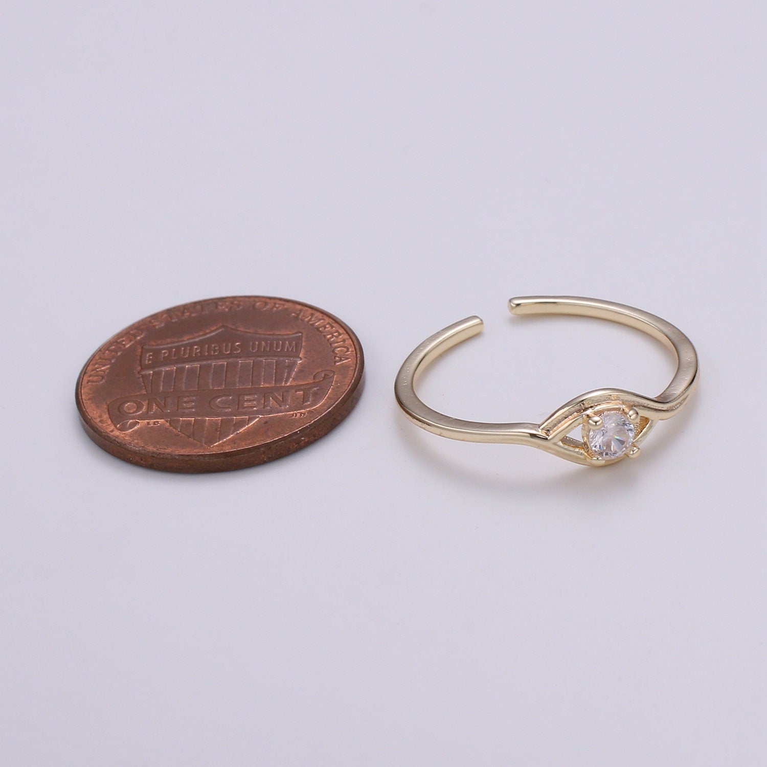 1pc Solitaire CZ 18k Gold Ring, Adjustable Gold Curb Ring, Simple Ring, Clear Cubic Zirconia Ring- 269