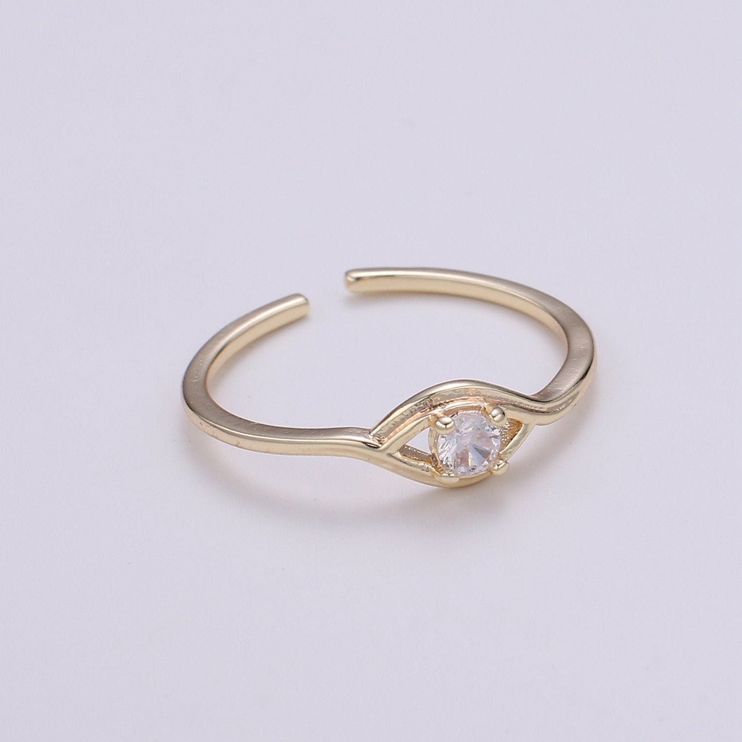 1pc Solitaire CZ 18k Gold Ring, Adjustable Gold Curb Ring, Simple Ring, Clear Cubic Zirconia Ring- 269