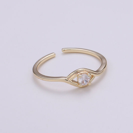 1pc Solitaire CZ 18k Gold Ring, Adjustable Gold Curb Ring, Simple Ring, Clear Cubic Zirconia Ring- 269