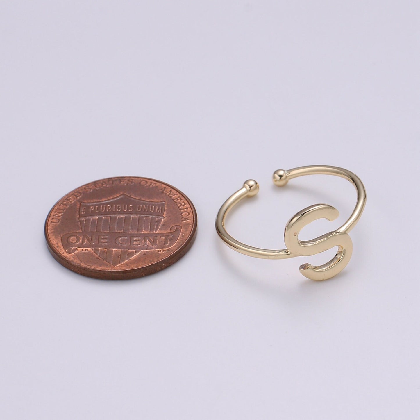 1pc S Initial 18k Gold Ring, Adjustable Gold Curb Ring, Simple Alphabeth Ring, Valentine Ring- 284
