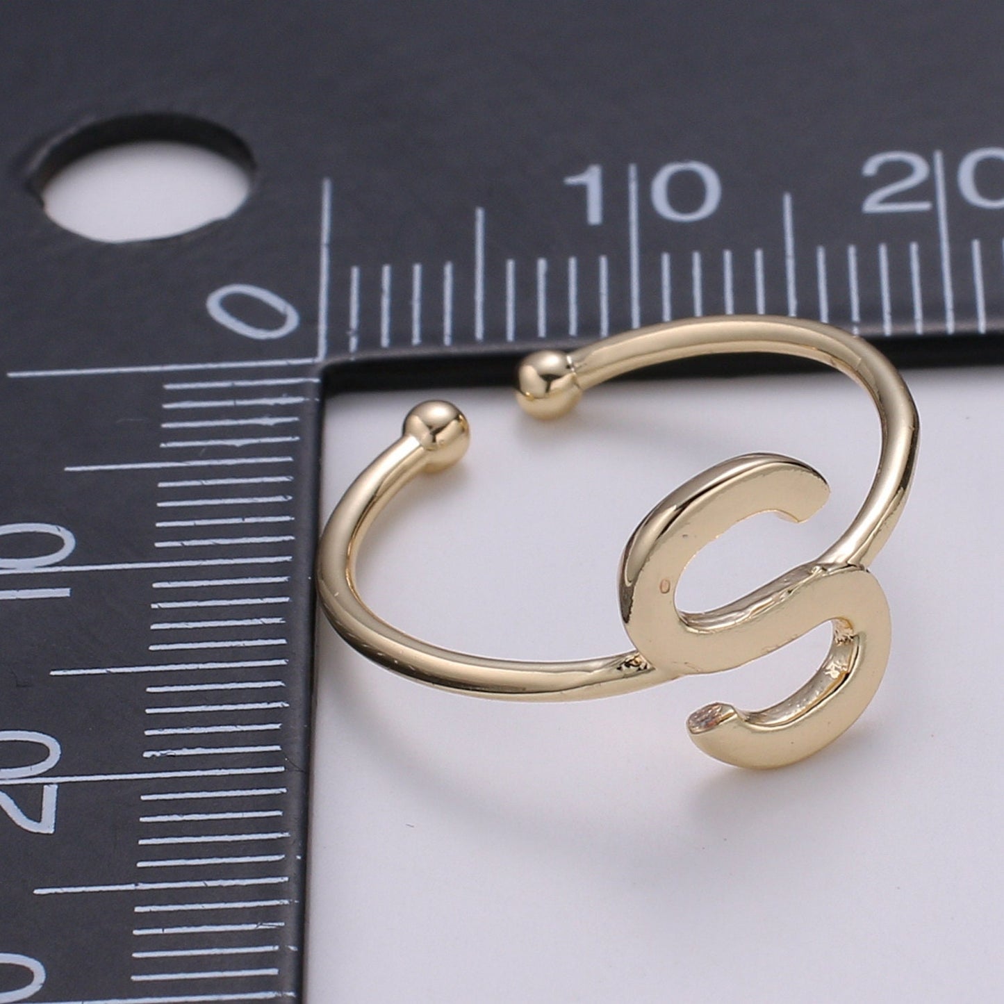 1pc S Initial 18k Gold Ring, Adjustable Gold Curb Ring, Simple Alphabeth Ring, Valentine Ring- 284