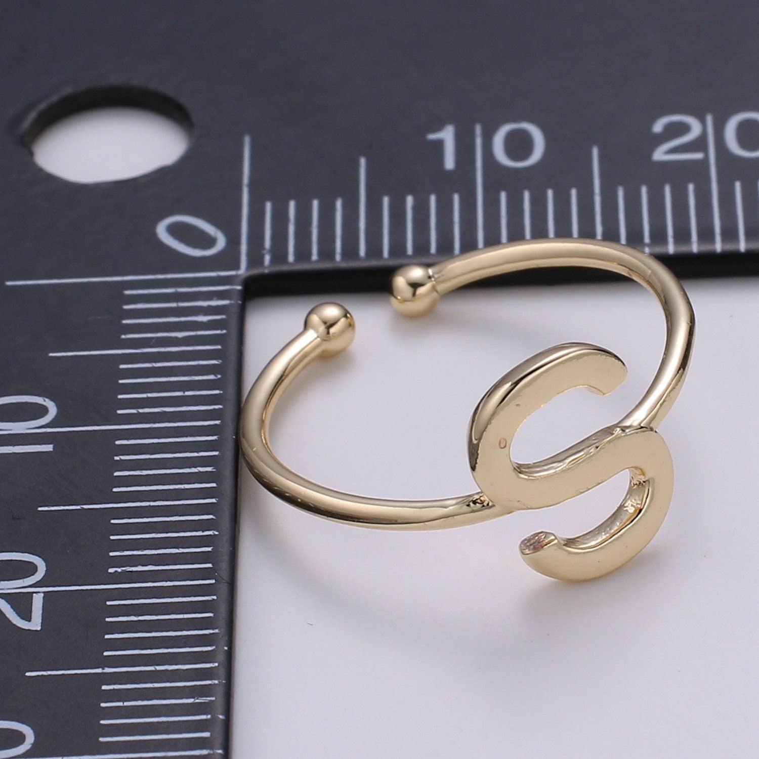 1pc S Initial 18k Gold Ring, Adjustable Gold Curb Ring, Simple Alphabeth Ring, Valentine Ring- 284