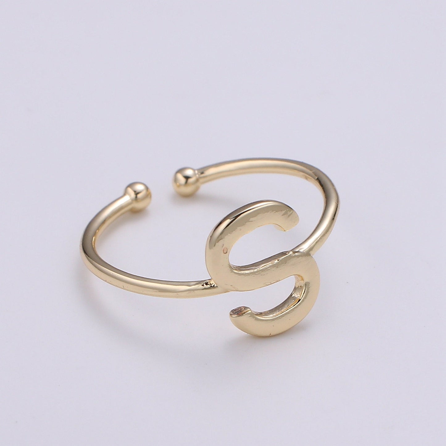 1pc S Initial 18k Gold Ring, Adjustable Gold Curb Ring, Simple Alphabeth Ring, Valentine Ring- 284