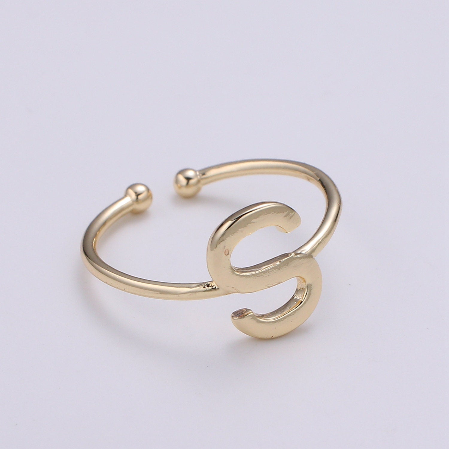 1pc S Initial 18k Gold Ring, Adjustable Gold Curb Ring, Simple Alphabeth Ring, Valentine Ring- 284