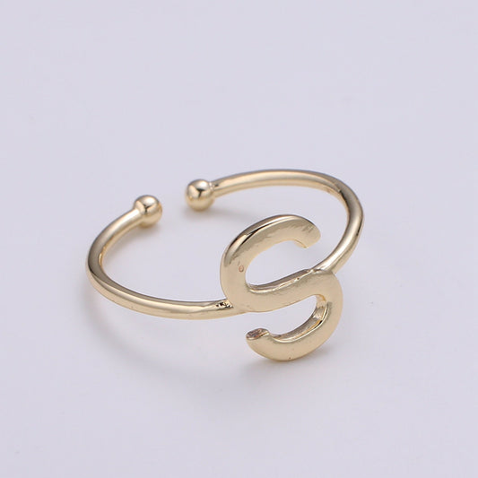1pc S Initial 18k Gold Ring, Adjustable Gold Curb Ring, Simple Alphabeth Ring, Valentine Ring- 284
