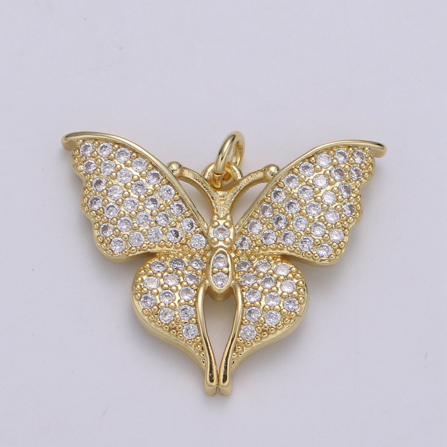 24K Gold Micro Pave Butterfly Charm Cubic Zirconia Mariposa Pendant Charm CZ Diamond Cut Moth Charm, CHGF-2080