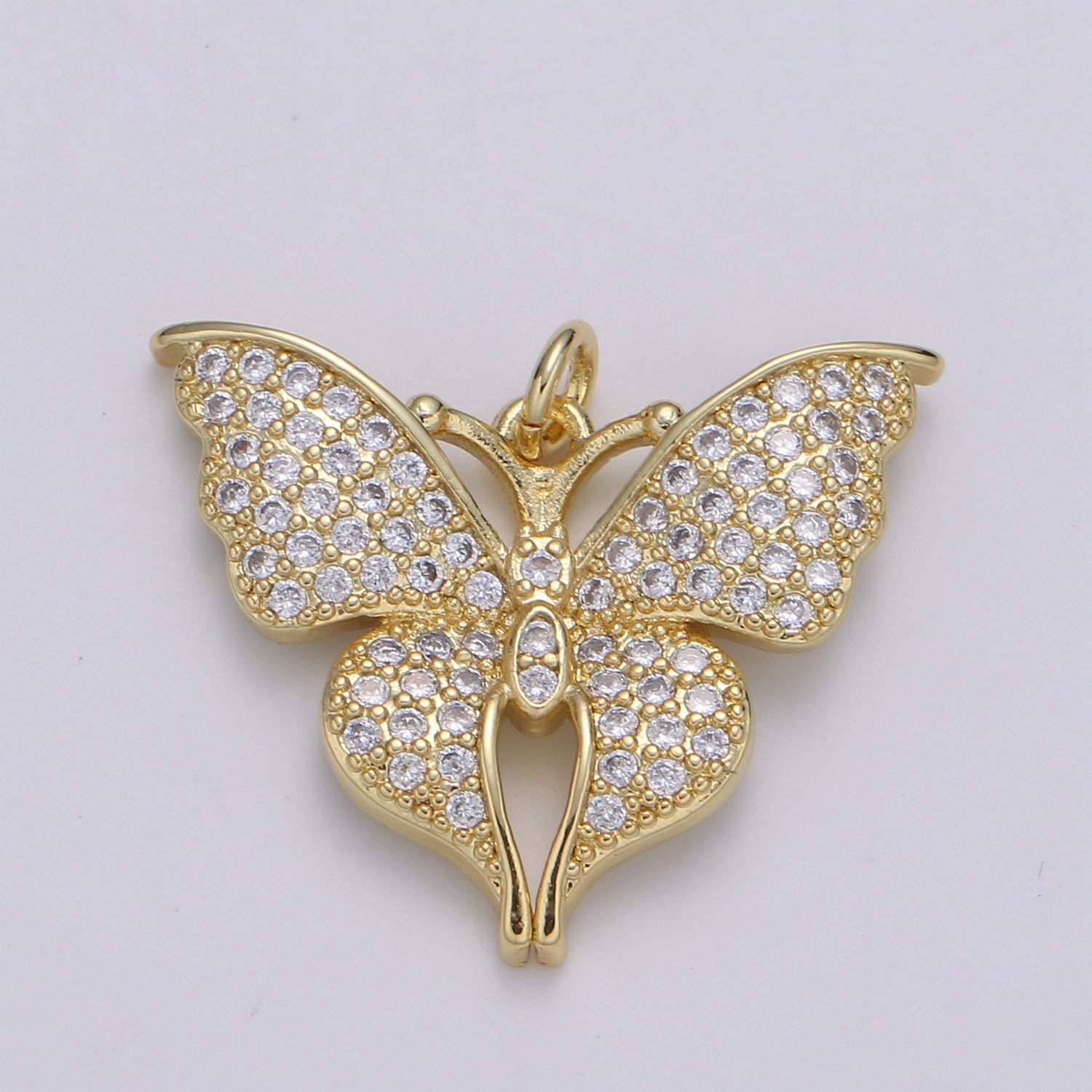 24K Gold Micro Pave Butterfly Charm Cubic Zirconia Mariposa Pendant Charm CZ Diamond Cut Moth Charm, CHGF-2080