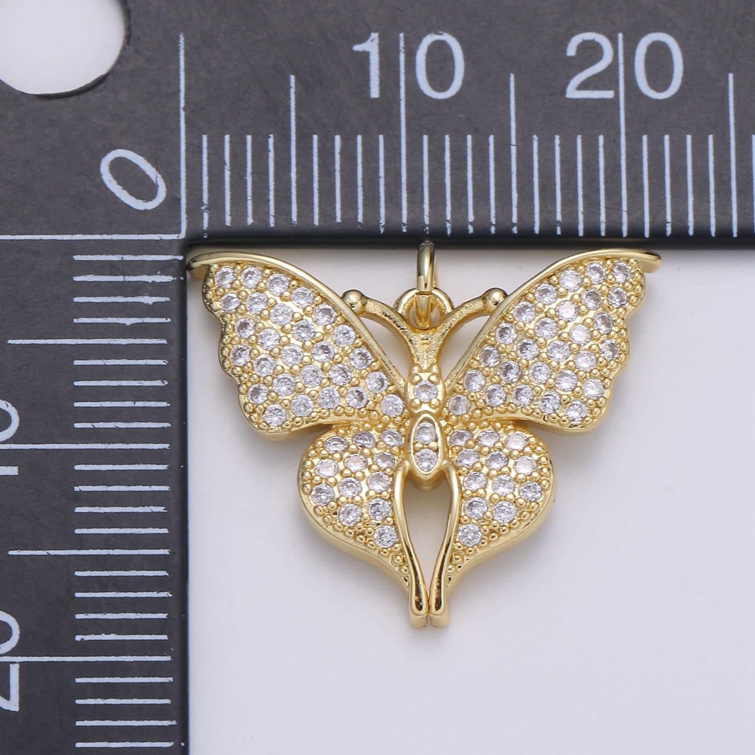 24K Gold Micro Pave Butterfly Charm Cubic Zirconia Mariposa Pendant Charm CZ Diamond Cut Moth Charm, CHGF-2080