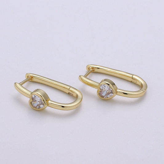 Heart Cubic Pave Gold Lever backs Earring, Solitaire Pave CZ Fish Loop Earring, Vintage Gold Micro Pave Earring for DIY Earring - 1392