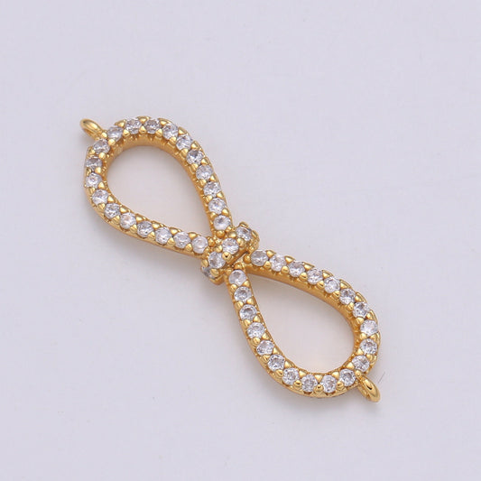 1pc 18k Gold Bow Clear Micro Pave CZ Infinity Charm Connector Micro Pave CZ Bow Bracelet Connector For Bracelet Necklace, COGF-625