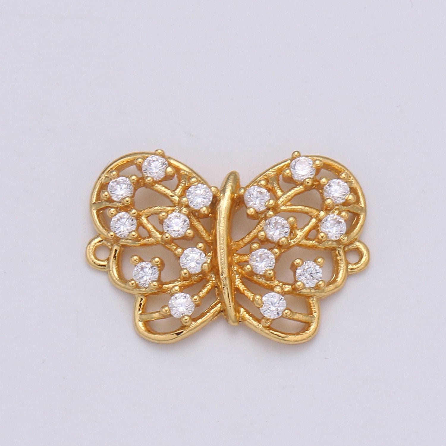 24K Gold Butterfly Connector - Dainty Link Connector- Cubic Mariposa Charm Connector- for Necklace Bracelet Component, COGF-626