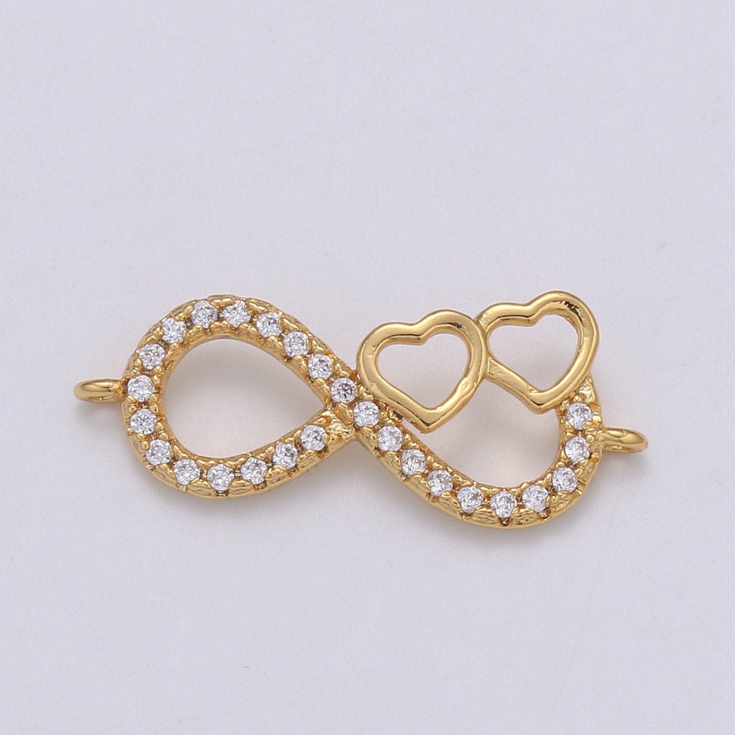 1pc 24k Infinity Love Gold Clear Micro Pave CZ Charm Connector Micro Pave CZ Bow Bracelet Connector For Bracelet Necklace, COGF-628