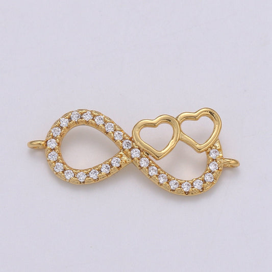 1pc 24k Infinity Love Gold Clear Micro Pave CZ Charm Connector Micro Pave CZ Bow Bracelet Connector For Bracelet Necklace, COGF-628