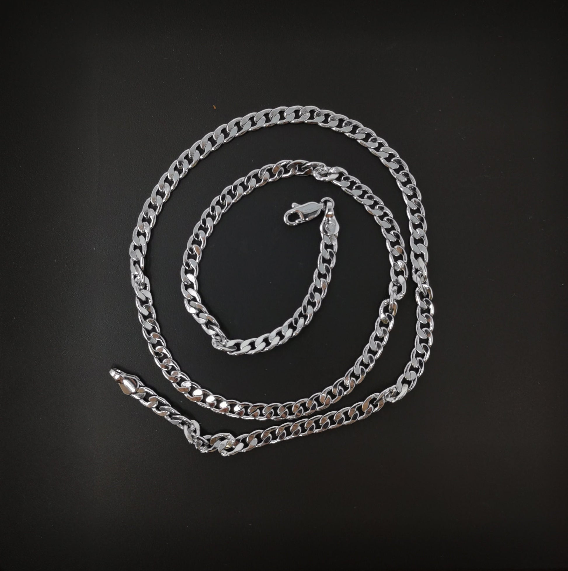 1pc 23.5'' Ready to Use White Gold Cuban Curb Necklace Chain, Layer Curb Chain Dainty Necklace, Pendant Charm Necklace, CH - 63