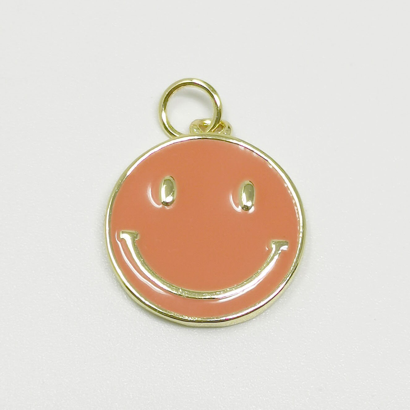 1pc Orange Enamel Happy Face Charm, Gold Enamel Happy Face Charms, Happy Face in Gold Round Charm, Dainty Smile charm, Enamel Charm