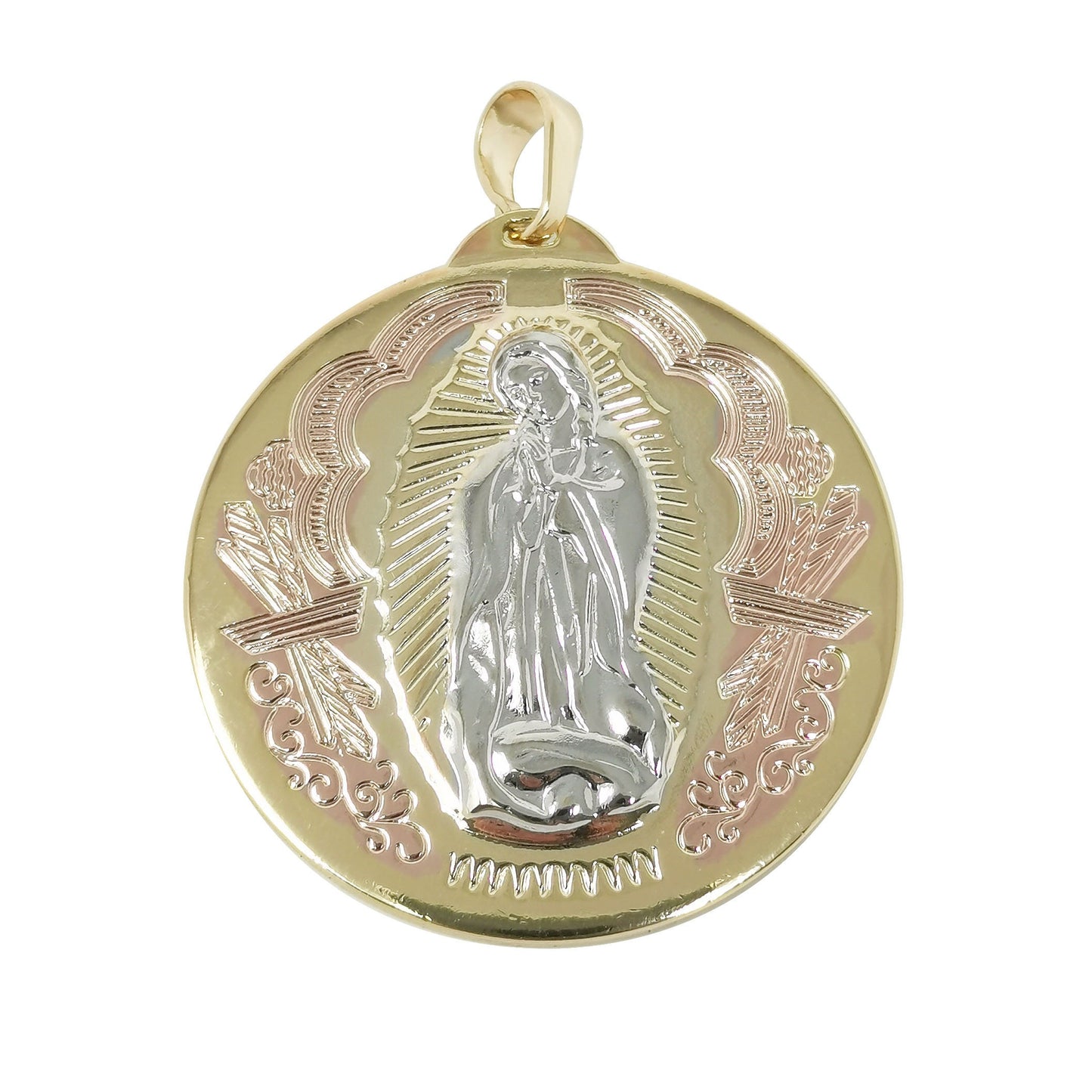 Three Color Blessed Virgin Mary 14K Gold Charm Mother Mary Pendant Coin Mother Mary Medallion for Necklace Bracelet Rosary,PDGF- 2059