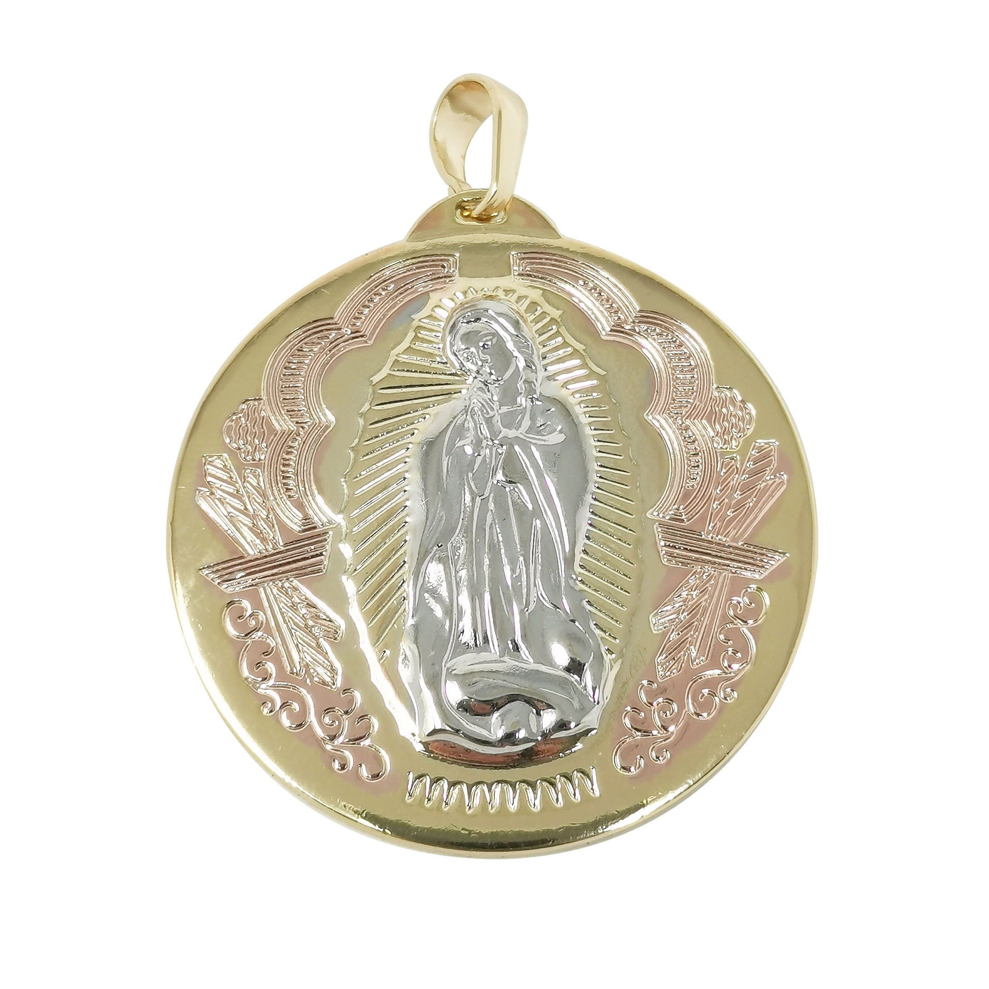 Three Color Blessed Virgin Mary 14K Gold Charm Mother Mary Pendant Coin Mother Mary Medallion for Necklace Bracelet Rosary,PDGF- 2059