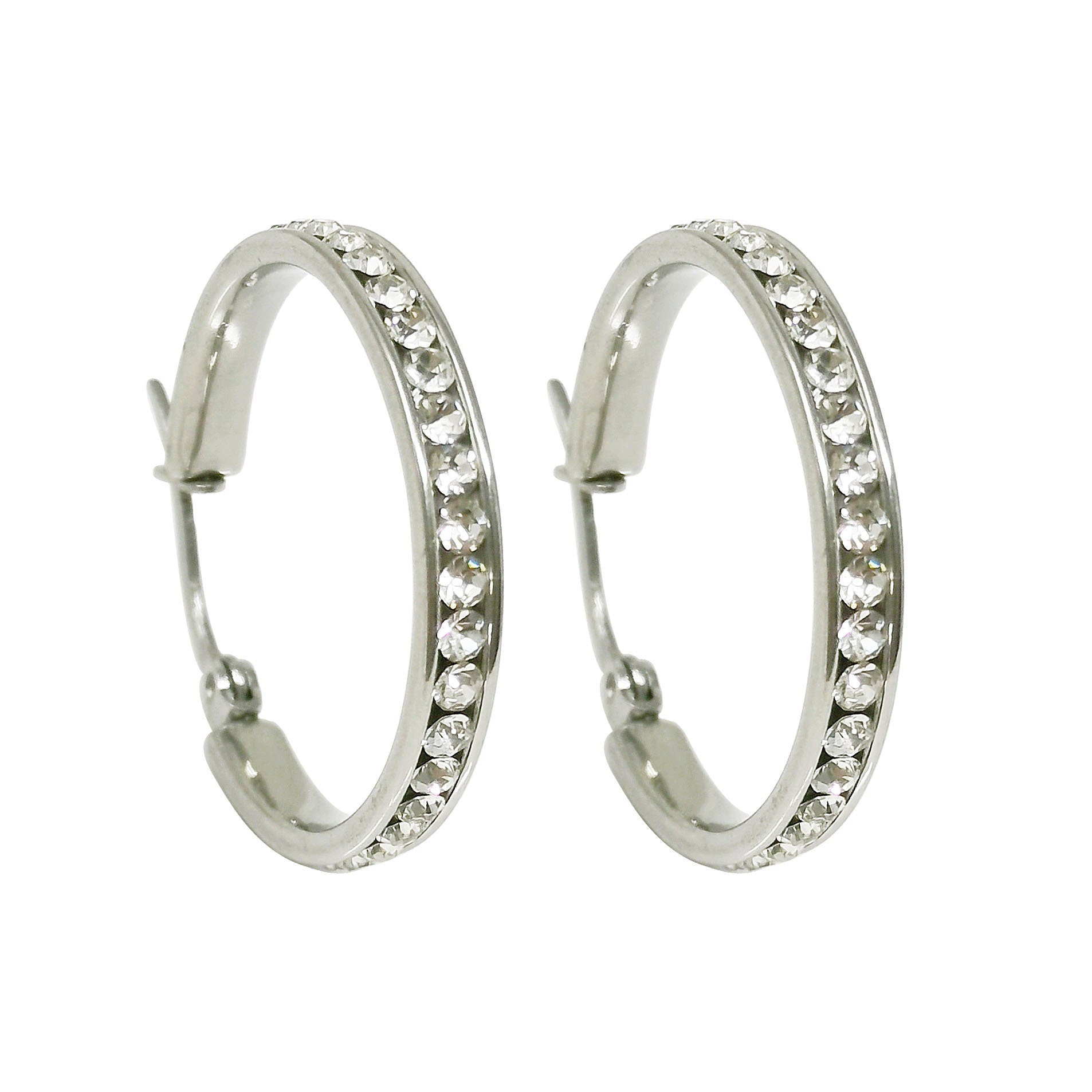 1 pair Hoops - Diamond Zirconia earrings - White Gold Huggie hoops EARRING-1331