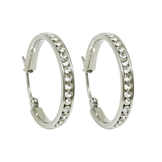 1 pair Hoops - Diamond Zirconia earrings - White Gold Huggie hoops EARRING-1331
