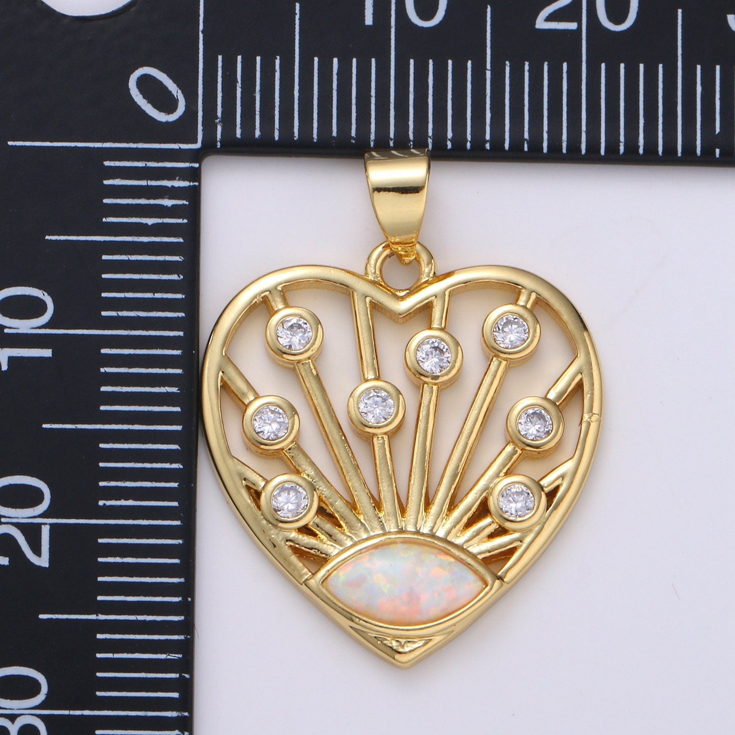 1pc 24K Gold Lab Opal CZ Heart Pendant Charm, Sunrise Hearts CZ Charm, Joyful Heart Medallion, PDGF-2115