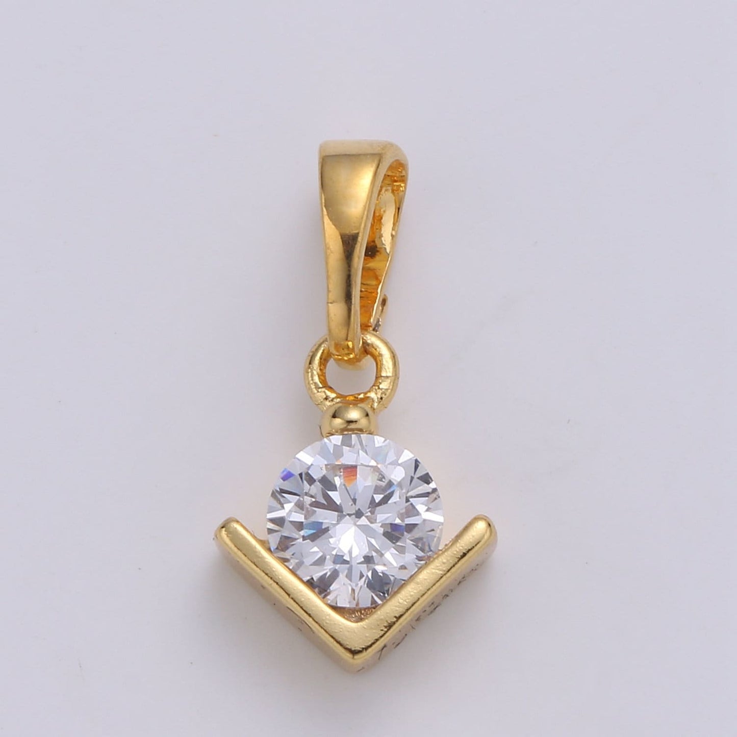 Solitaire "I love You" 24K Gold Plated Charm, V CZ Pendant ,Love Sign Cubic Mini Pendant, Dainty Bracelet Earring Necklace Charm, PDGF-2100