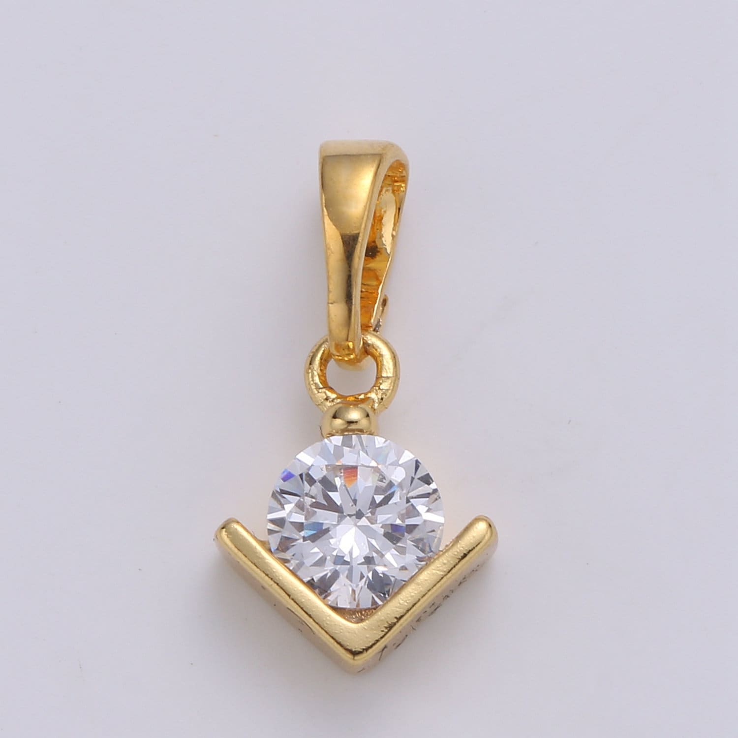 Solitaire "I love You" 24K Gold Plated Charm, V CZ Pendant ,Love Sign Cubic Mini Pendant, Dainty Bracelet Earring Necklace Charm, PDGF-2100