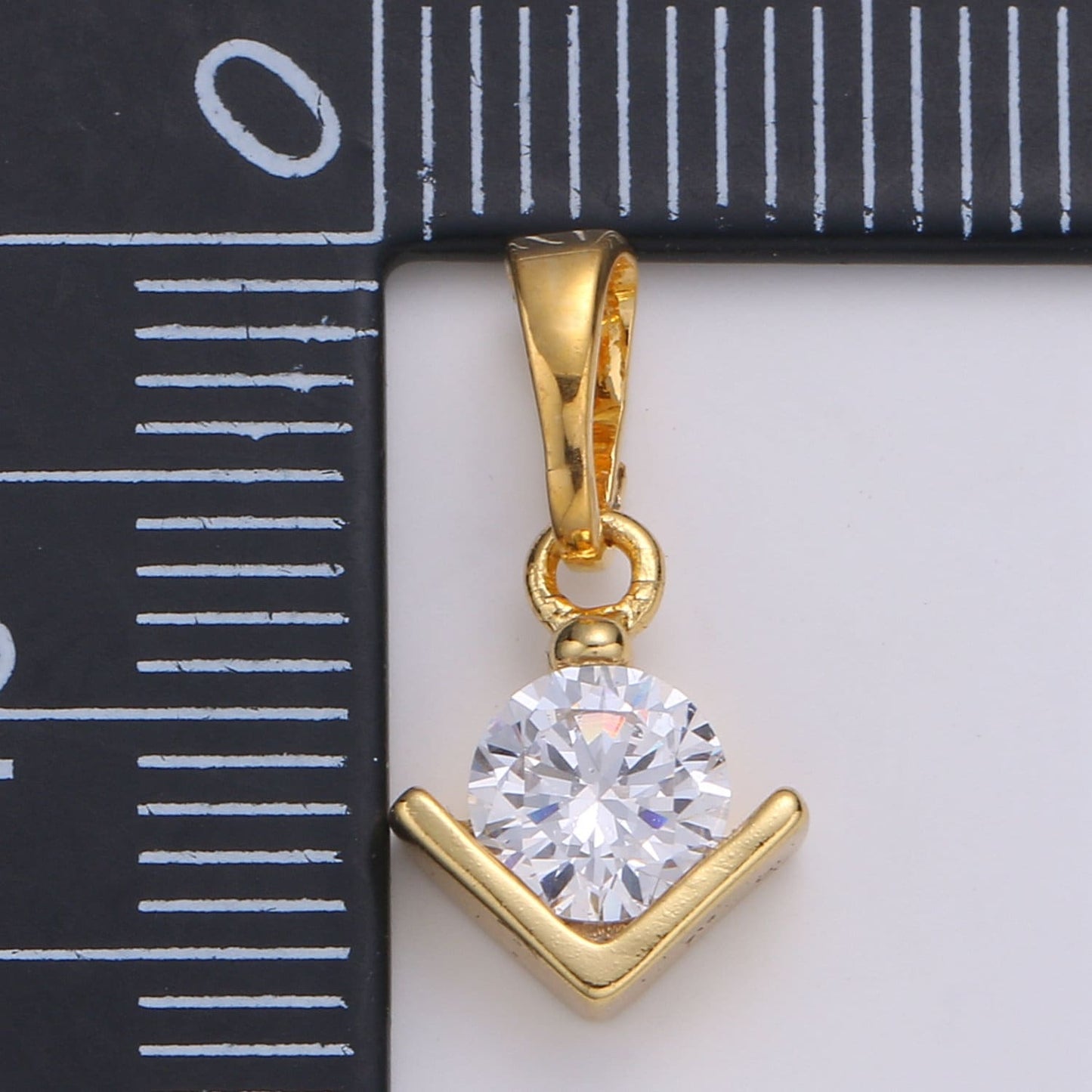 Solitaire "I love You" 24K Gold Plated Charm, V CZ Pendant ,Love Sign Cubic Mini Pendant, Dainty Bracelet Earring Necklace Charm, PDGF-2100