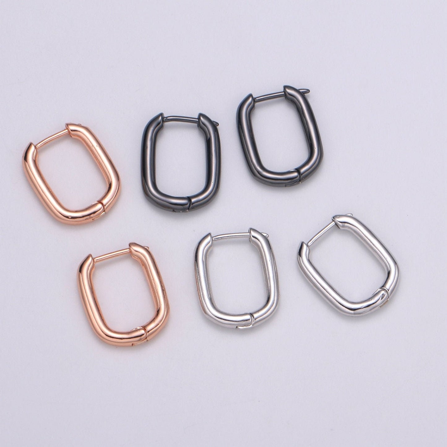 Rose Gold huggie Hoop Earrings - U-shaped hoops - Silver hinged snap closure Black Hoop earring - 1420, 1421, 1422