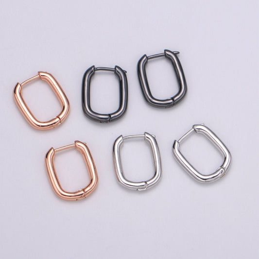 Rose Gold huggie Hoop Earrings - U-shaped hoops - Silver hinged snap closure Black Hoop earring - 1420, 1421, 1422