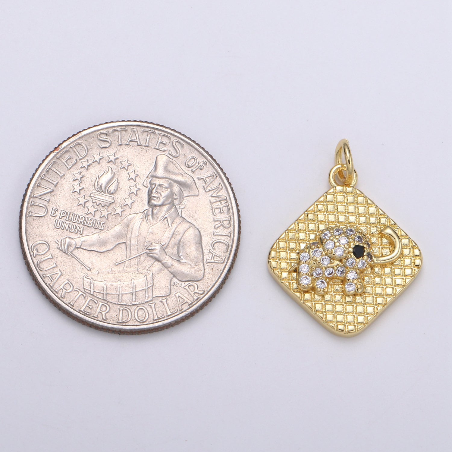 24K Gold Micro Pave Lucky Elephant Charm Cubic Zirconia Animal Pendant Charm Square Plate CZ simple Charm, CHGF-2113