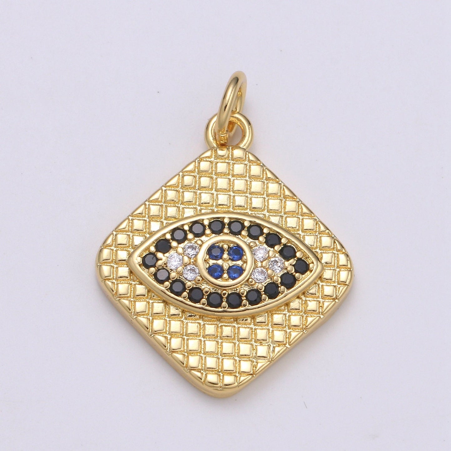 24K Gold Micro Pave Evil Eye Charm, Multi color Cubic Zirconia Pendant Charm Square Plate CZ simple Charm, CHGF-2112