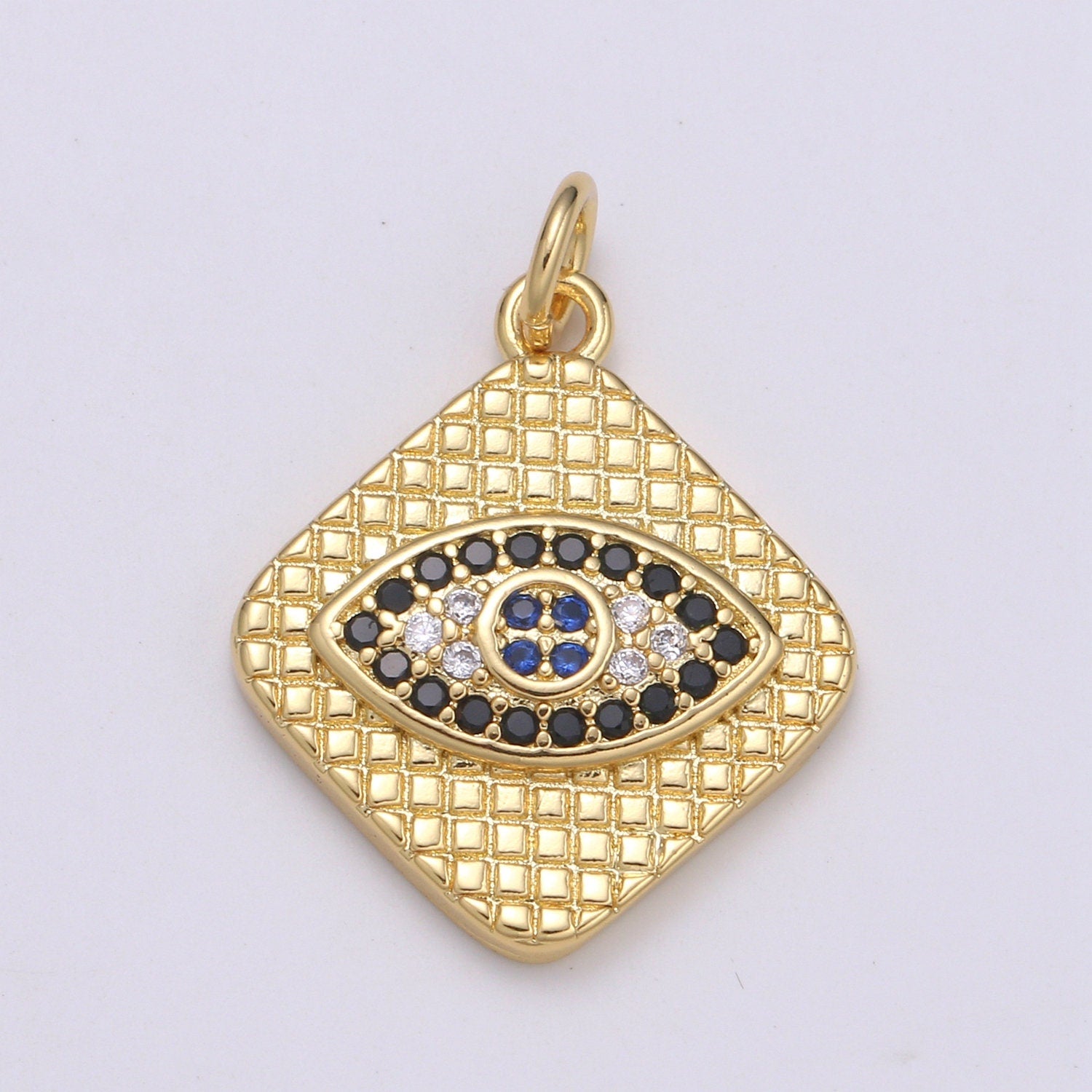 24K Gold Micro Pave Evil Eye Charm, Multi color Cubic Zirconia Pendant Charm Square Plate CZ simple Charm, CHGF-2112